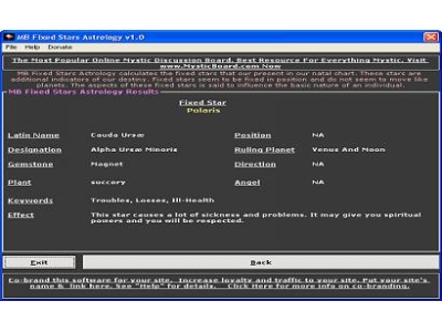 MB Fixed Stars Astrology calculates the fixed stars present in our natal chart.