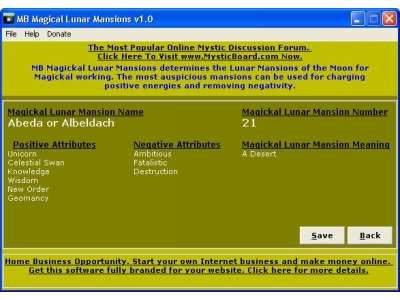 MB Magical Lunar Mansions determines the Lunar Mansions for Magickal working.