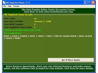 MB Magickal Name lets you choose a Magickal name based on your birth number.